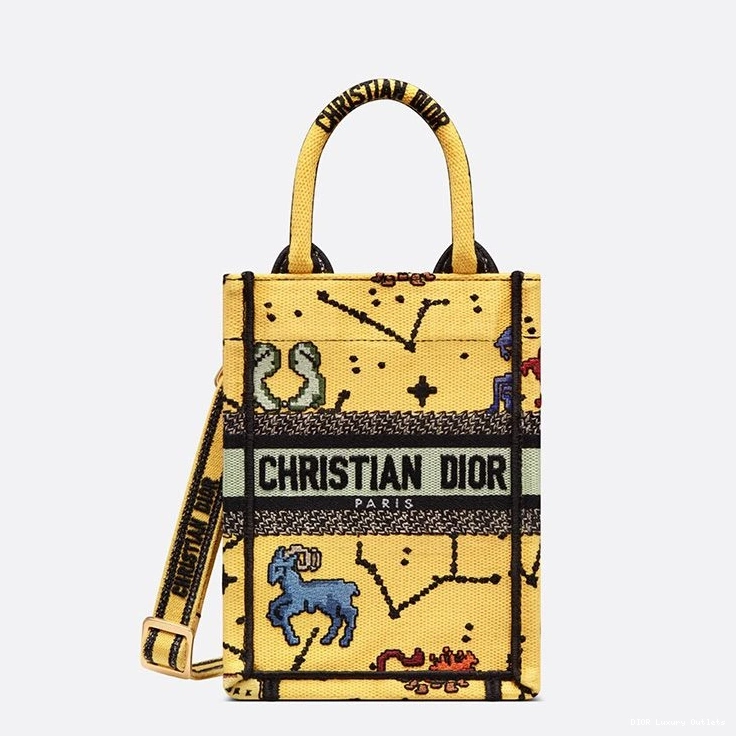 Cheap Canvas Motif Tote Pixel Zodiac Dior Book Yellow Miniature 0729 Luxury